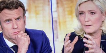 Captation TV du débat pour le second tour de la présidentielle 2022 entre Marine Le Pen et Emmanuel Macron. Paris le 20 avril 2022