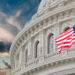 Washington DC Capitol dome detail with waving american flag